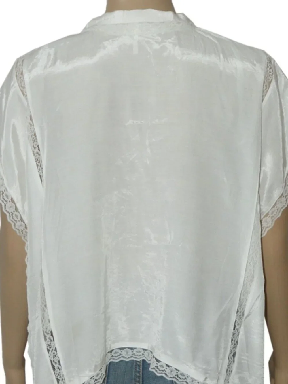 Free People Marigold Shine Lace Top Buttondown Tie V Neck Ivory Blouse